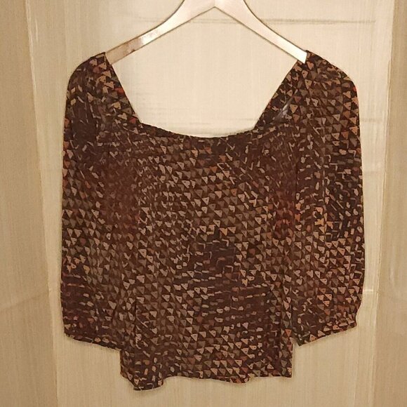 BCBGENERATION Red Brown Off The Shoulder Silky Puff Sleeve Top Small - Picture 1 of 7